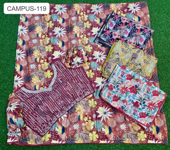 Campus 119 By Kalpatru Chinon Chiffon Printed Sarees Wholesale Price In Surat